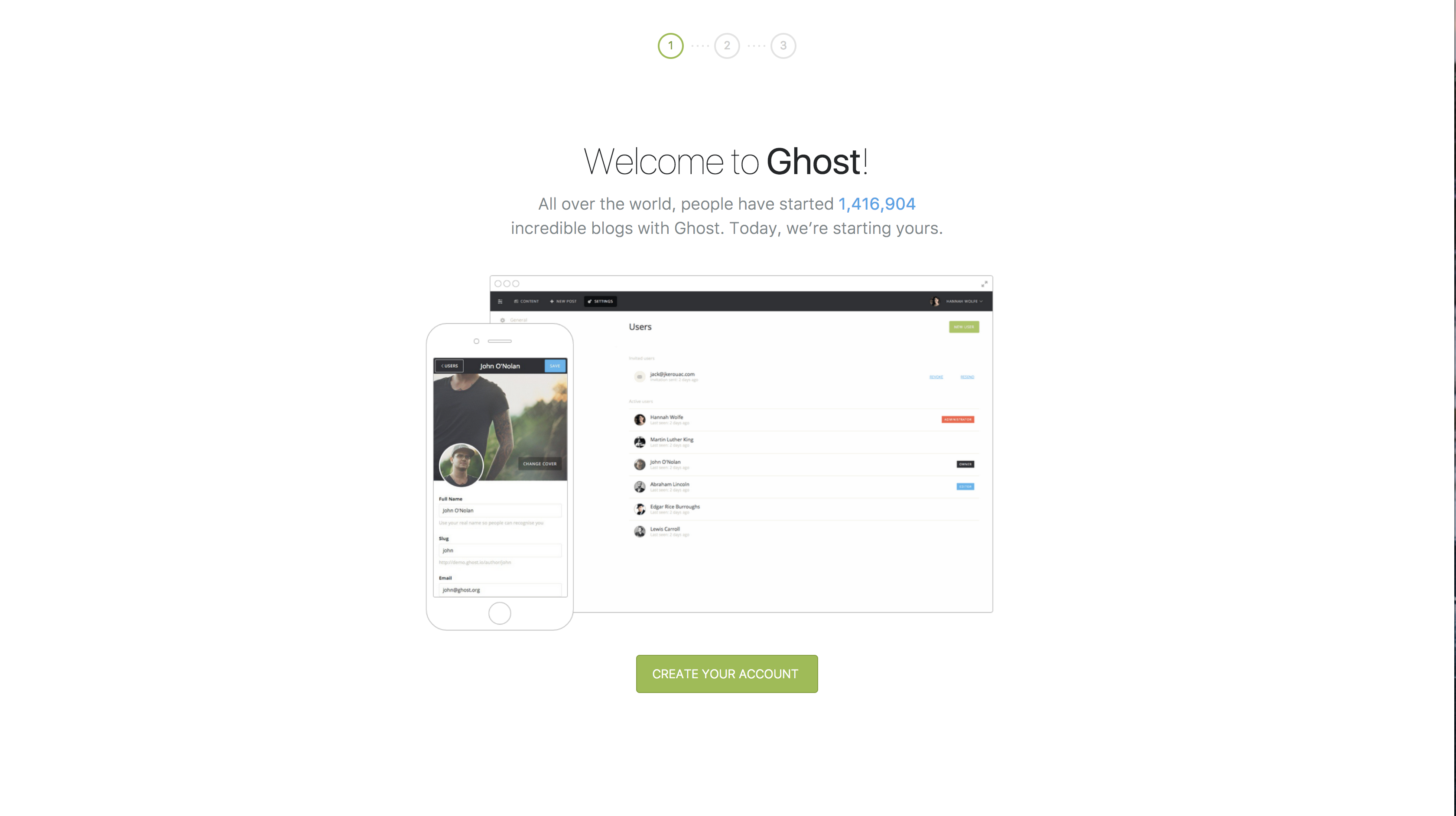 Creating the administration account Ghost blog with Docker