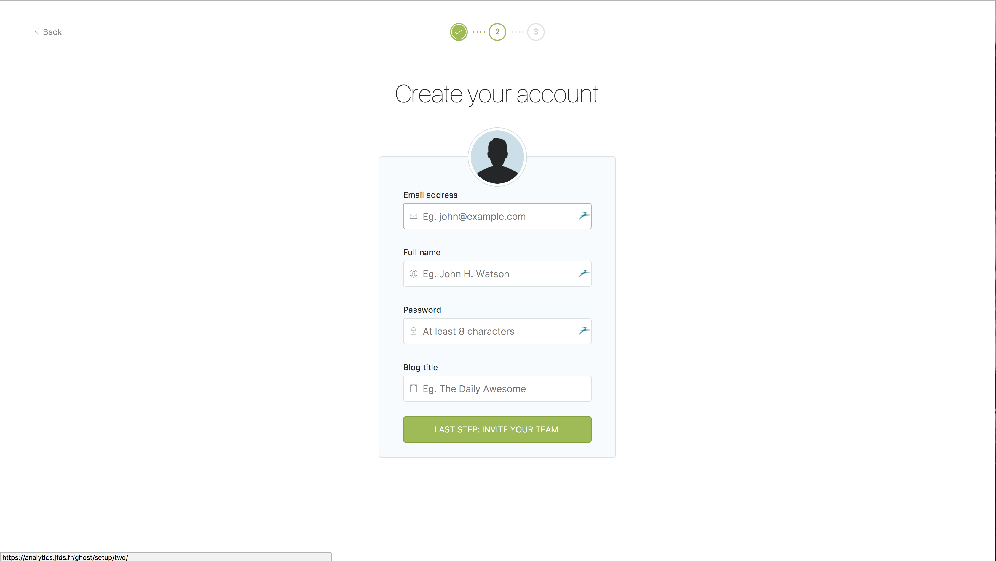 Creating the administration account Ghost blog with Docker