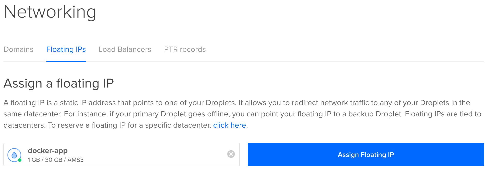 Assigning floating IP DigitalOcean Parse Server
